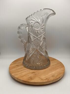 FABULOUS AMERICAN BRILLIANT PERIOD: CUT GLASS EWER/PITCHER/JUG: ABP Chiseled